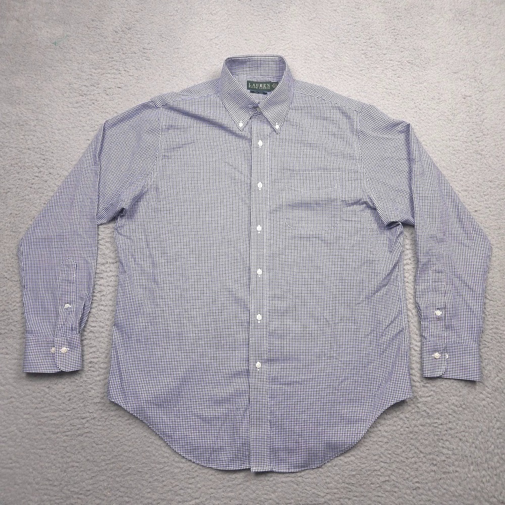 Lauren Ralph Lauren Dress Shirt Men 16 34/35 Blue Check Non Iron Cotton